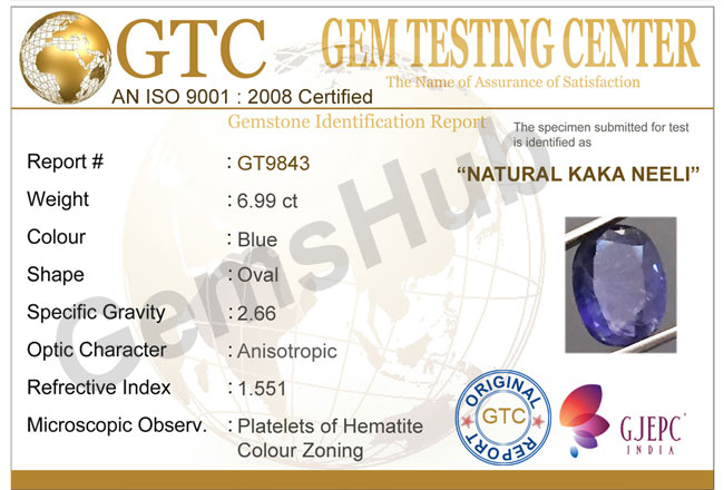 Natural Kaka Neeli Stone 6.99 ct